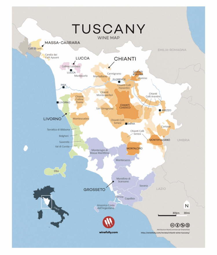 Carte des appellations Toscanes